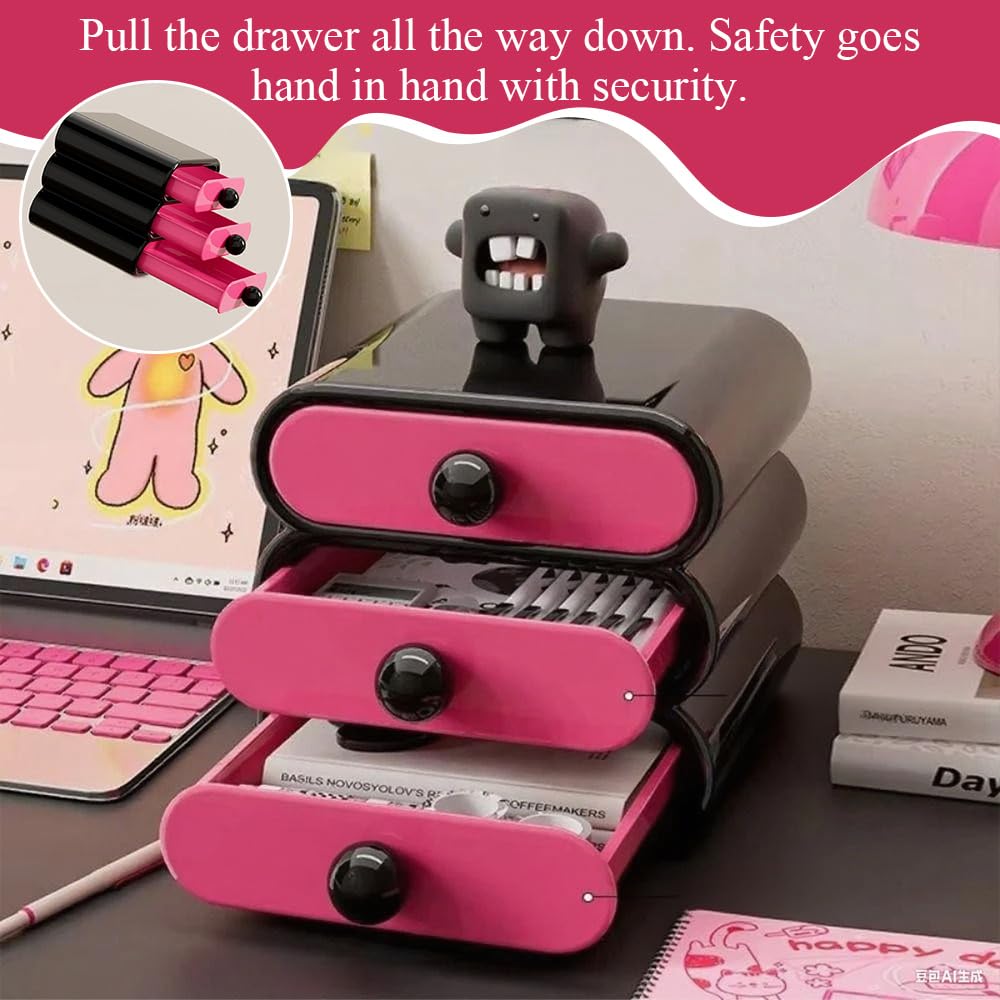 TOMVAES 3-Tier Drawer Makeup Display Case Desktop Storage Organizer Pink NEW
