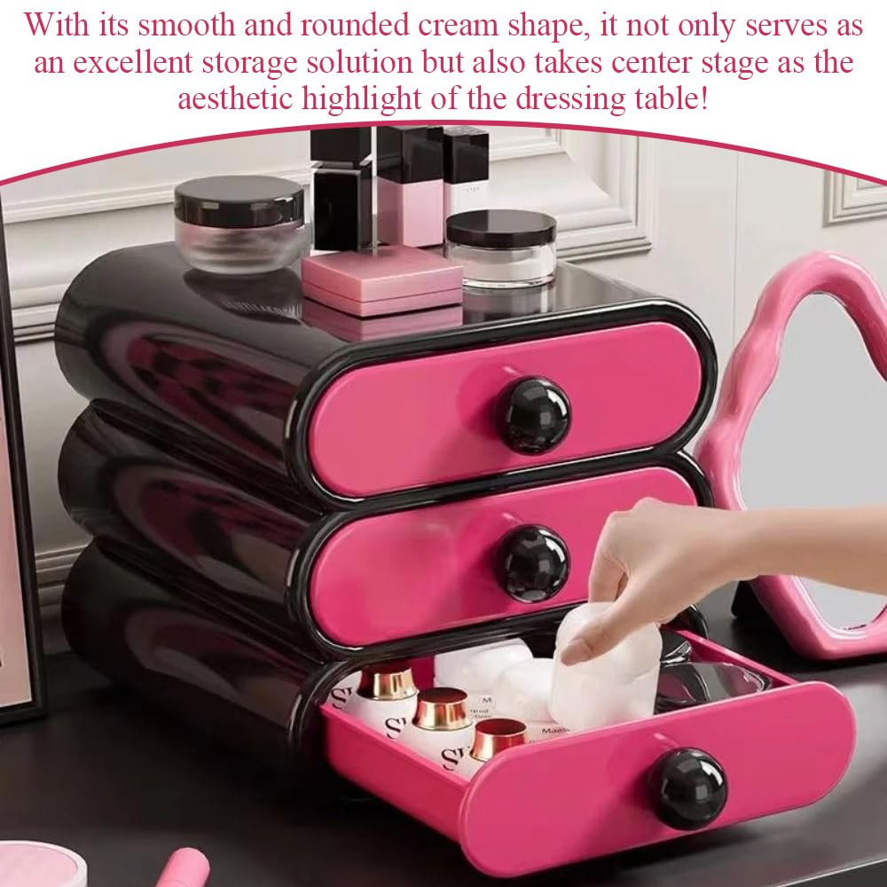 TOMVAES 3-Tier Drawer Makeup Display Case Desktop Storage Drawers Pink DEMO