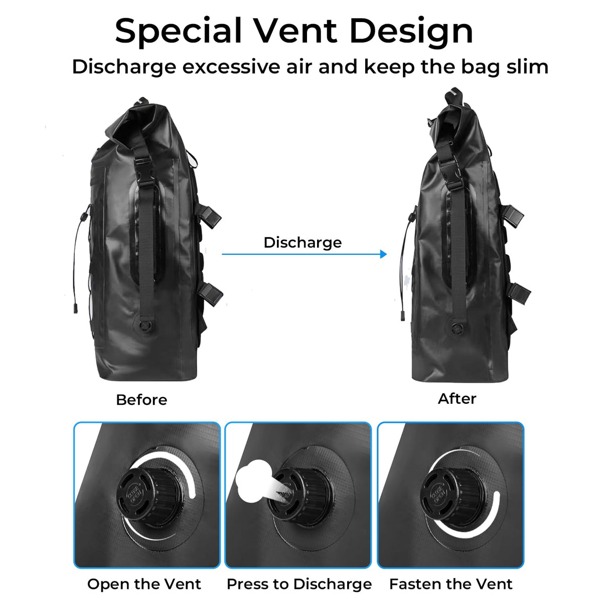 AFISHTOUR 35L Dry Bags Waterproof Floating Dry Bag Backpack, Roll-Top, Black NEW