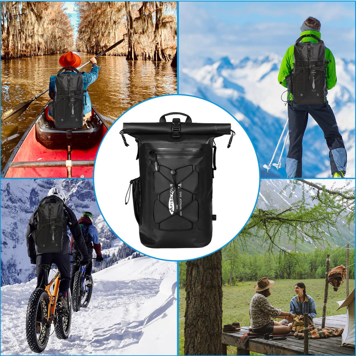 AFISHTOUR 35L Dry Bags Waterproof Floating Dry Bag Backpack, Roll-Top, Black NEW