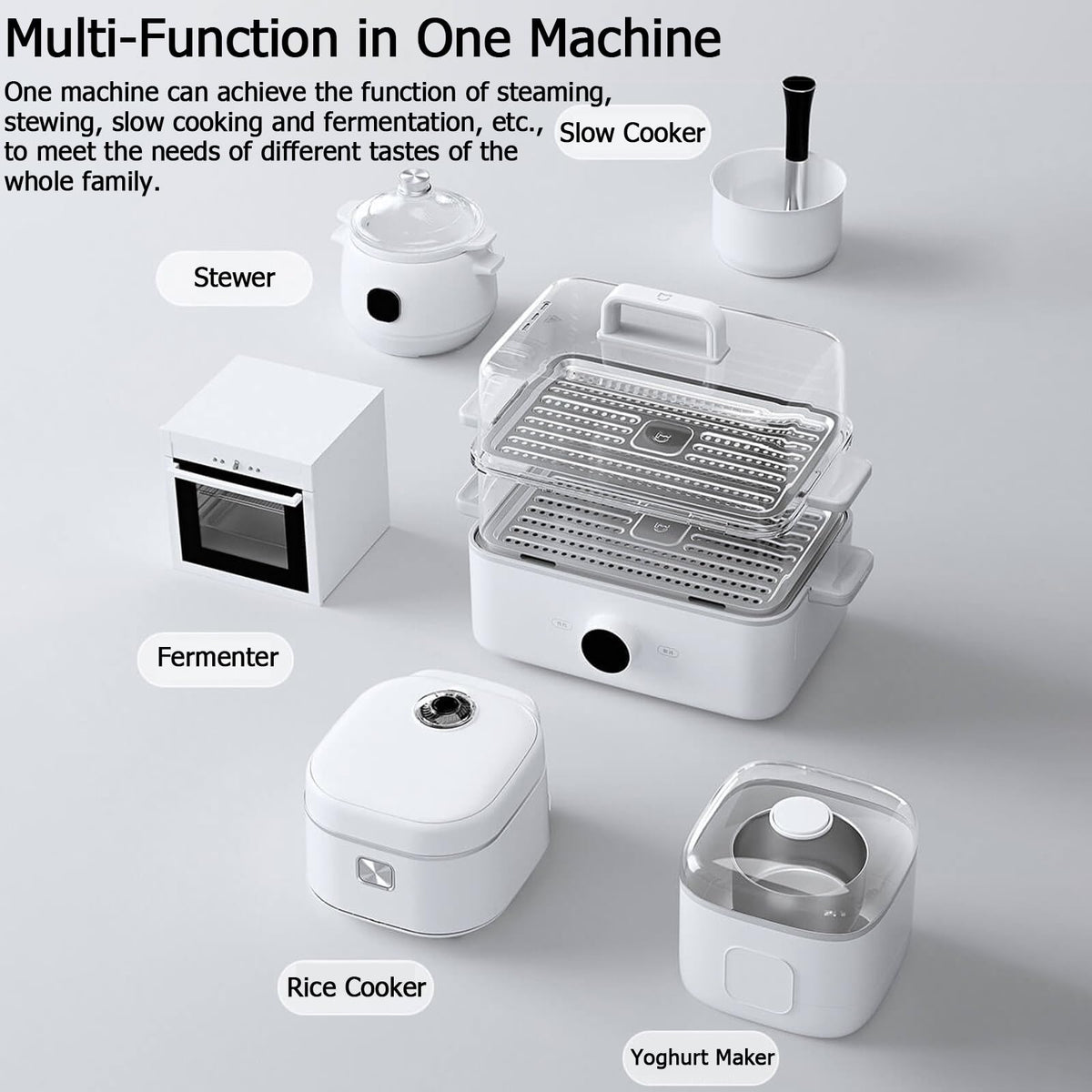 XMIHOME 1500W 2-Tier 12L Capacity Electric Food Steamer, White Vegetable DEMO