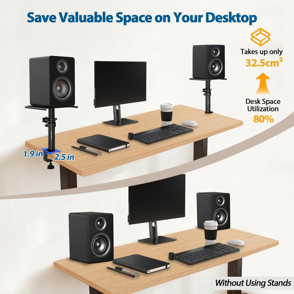 Vondynote Adjustable Desktop Clamp Speaker Stands Coloured Studio Monitor DEMO