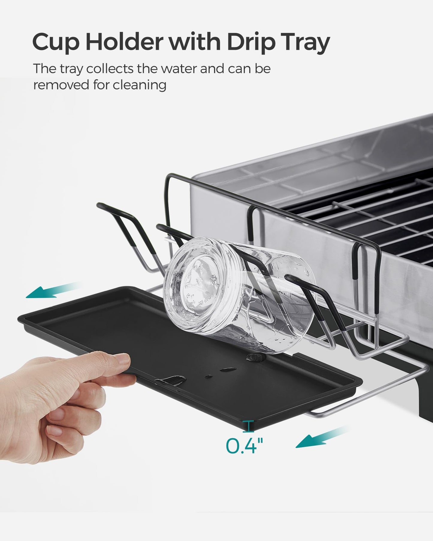 SONGMICS Stainless Steel Dish Drainer Drying Rack with Cup Holder Silver NEW