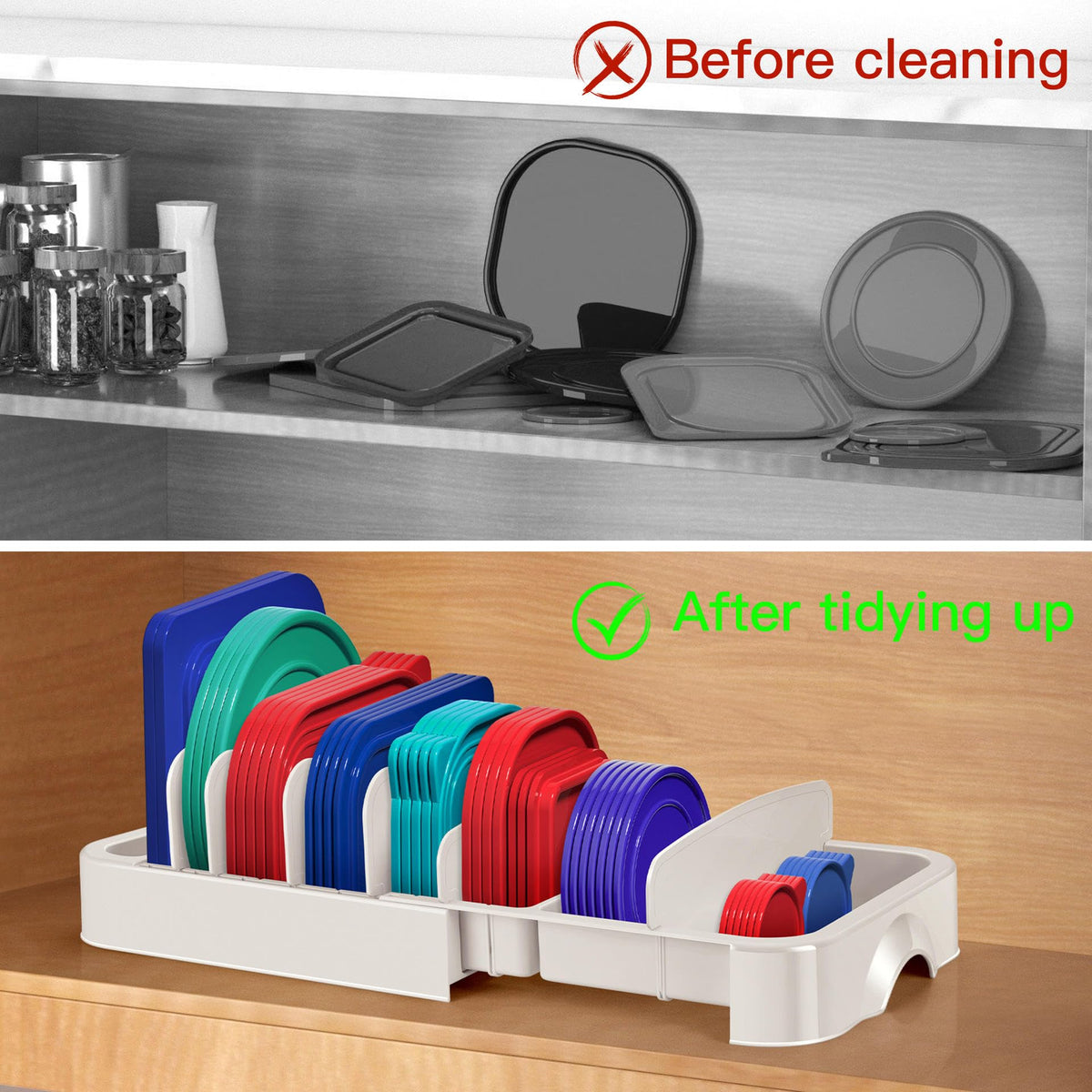 Cabalwrpi Adjustable Pan Organizer Rack Kitchen Storage Accessories White DEMO