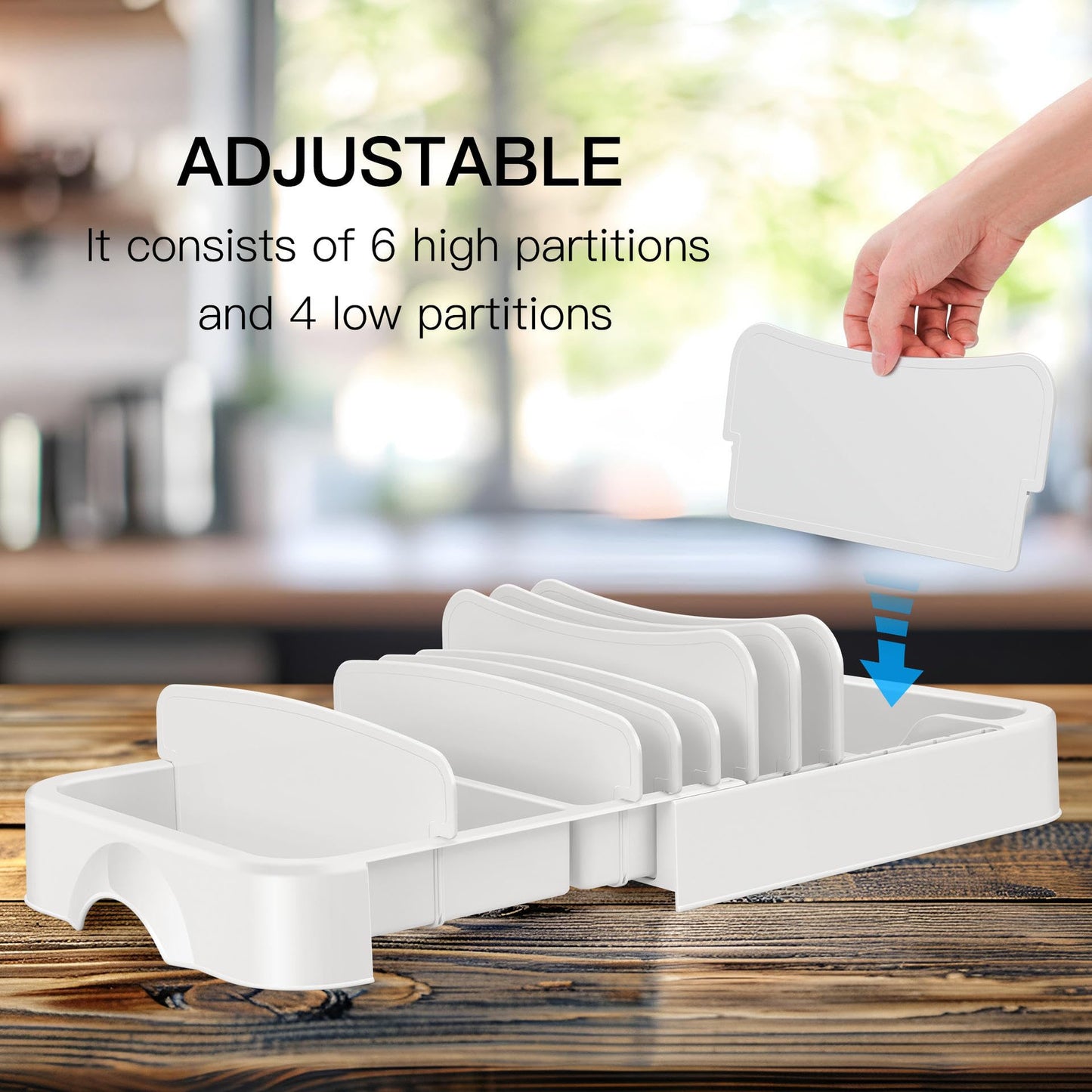 Cabalwrpi Adjustable Pan Organizer Rack Kitchen Storage Accessories White DEMO