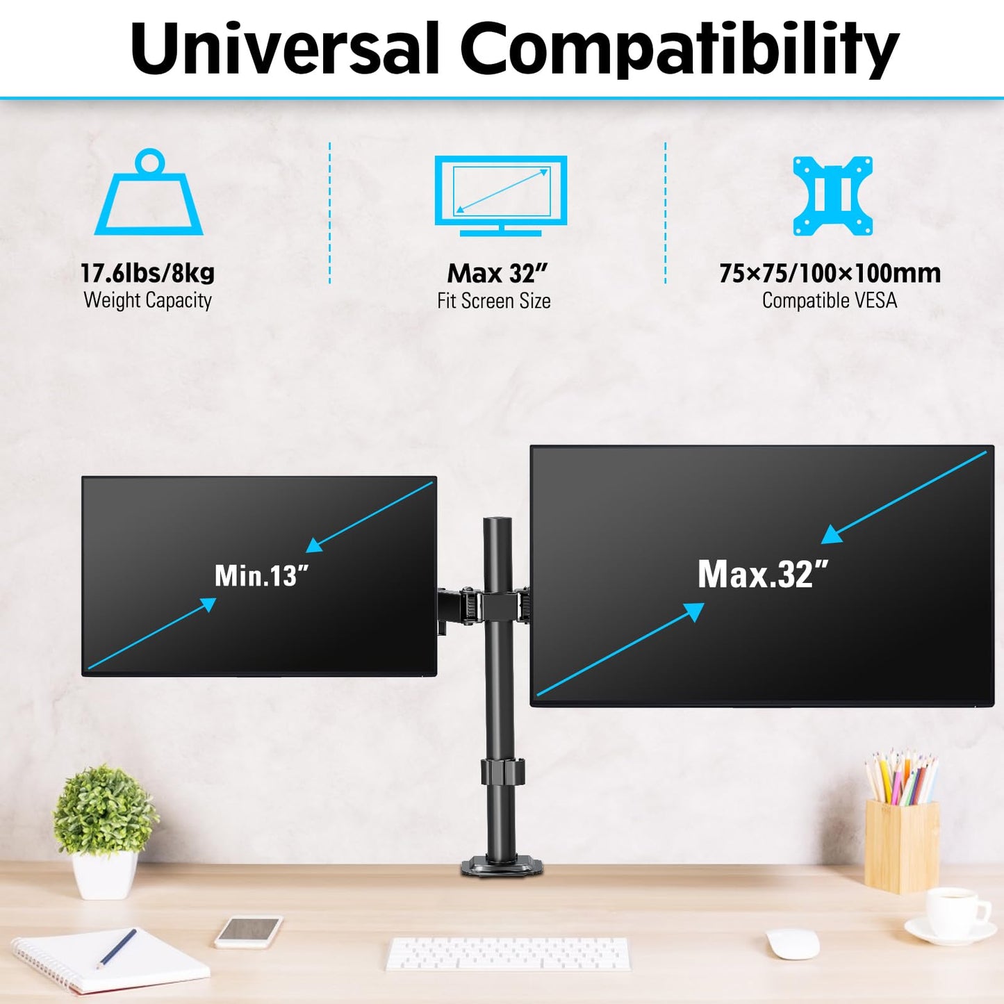 MOUNTUP Dual Monitor Desk Mount Fully Adjustable Holds up to 32 Inch DEMO