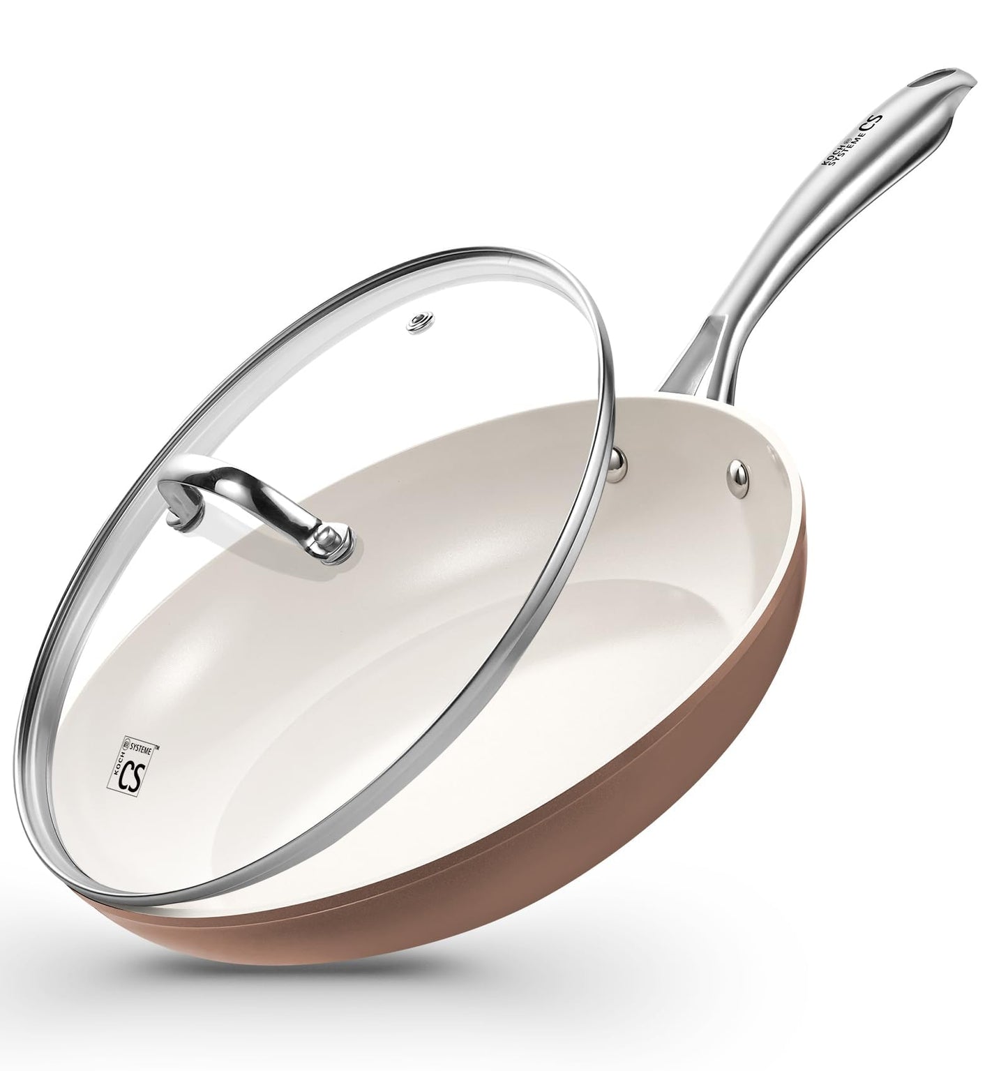 CS-KOCHSYSTEME 26cm Nonstick Ceramic Frying Pan with Lid Pink & White NEW