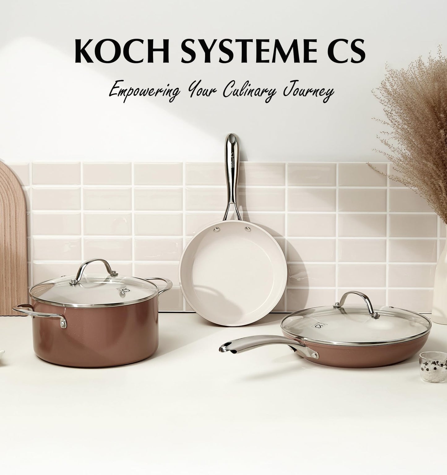 CS-KOCHSYSTEME 26cm Nonstick Ceramic Frying Pan with Lid Pink & White NEW