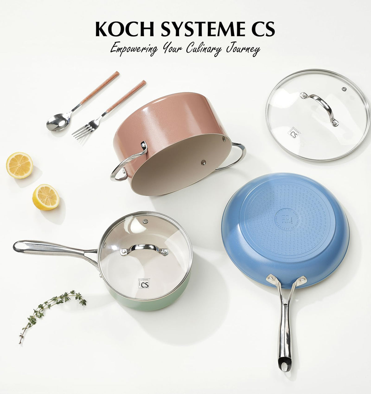 CS-KOCHSYSTEME 26cm Nonstick Ceramic Frying Pan with Lid Pink & White NEW
