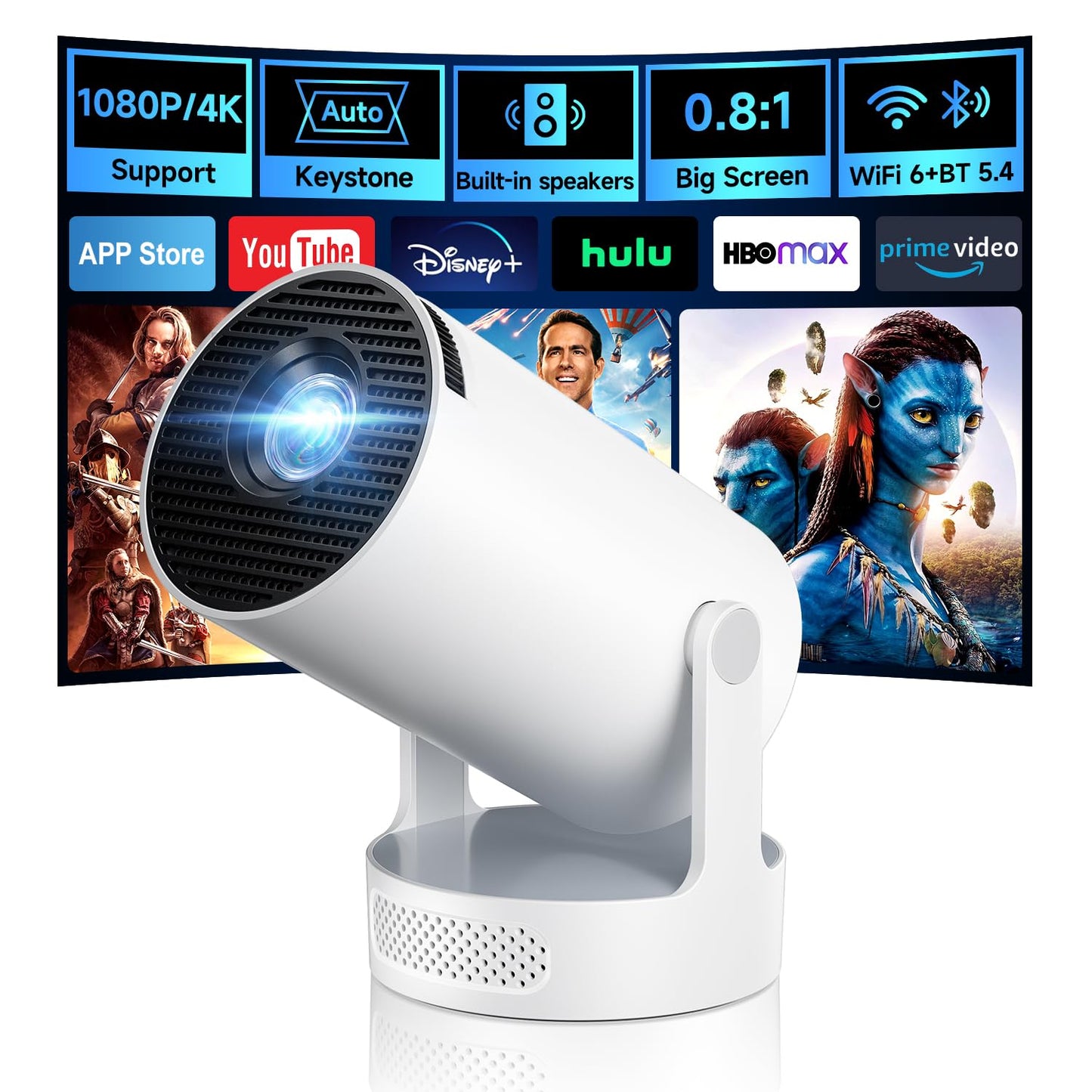 Kimwood 1080P Mini Projector with Upgraded HiFi Speaker & Built-in Apps NEW