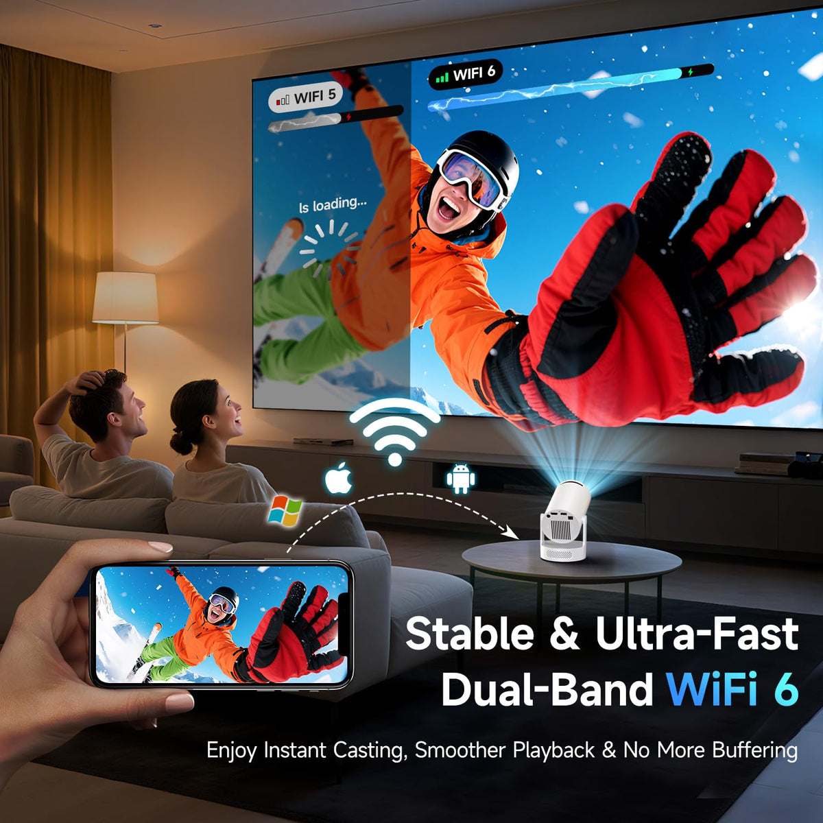 Kimwood 1080P Mini Projector with Upgraded HiFi Speaker & Built-in Apps NEW