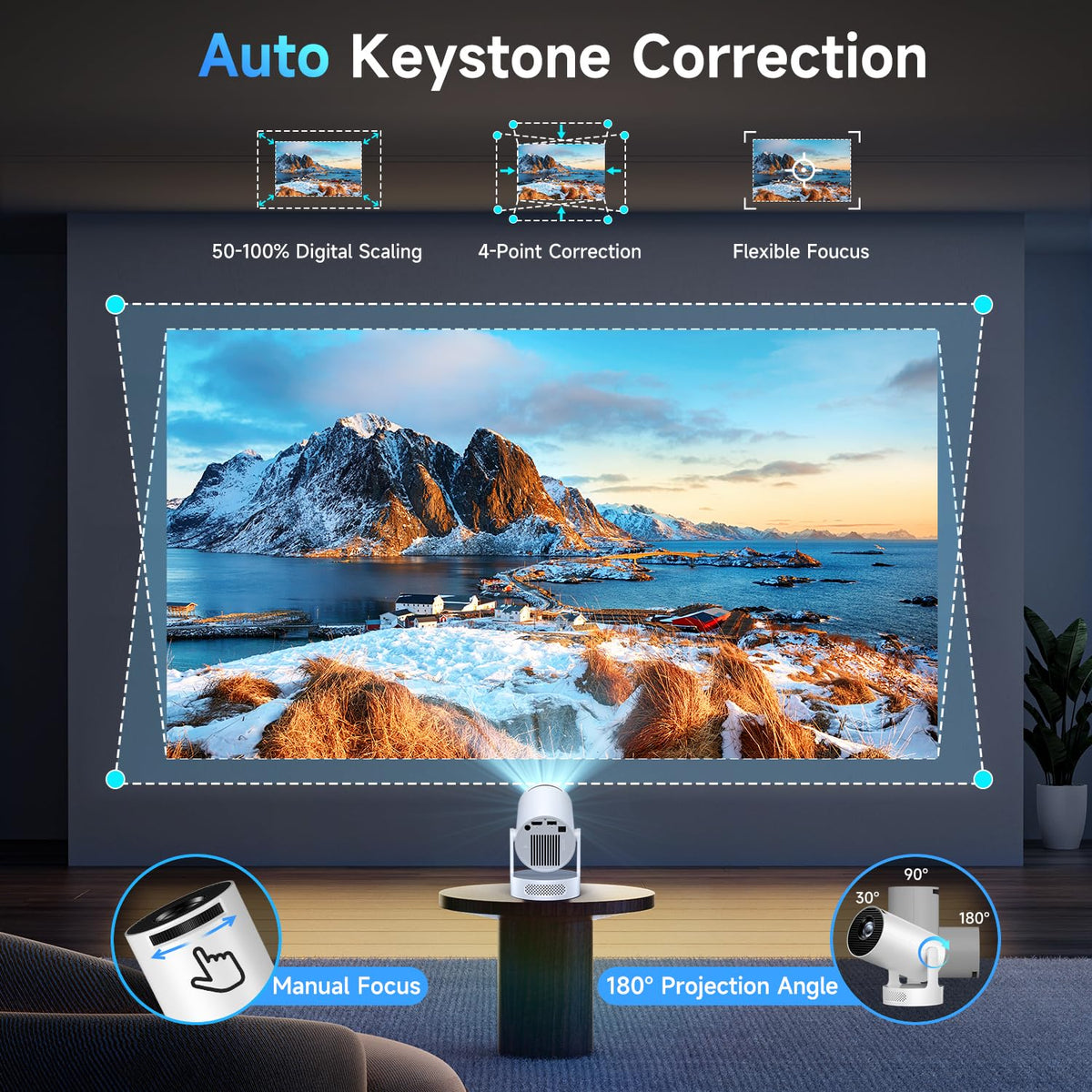 Kimwood 1080P Mini Projector with Upgraded HiFi Speaker & Built-in Apps NEW