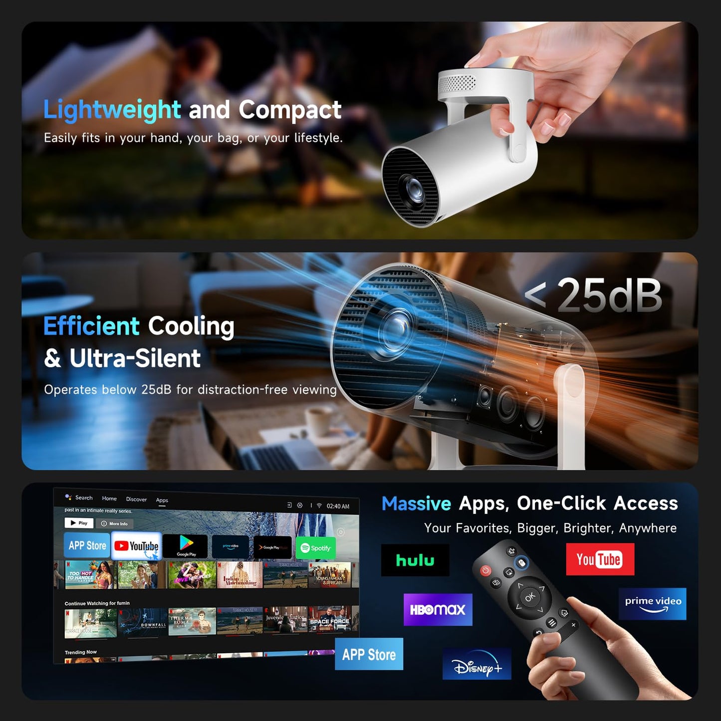 Kimwood 1080P Mini Projector with Upgraded HiFi Speaker & Built-in Apps NEW