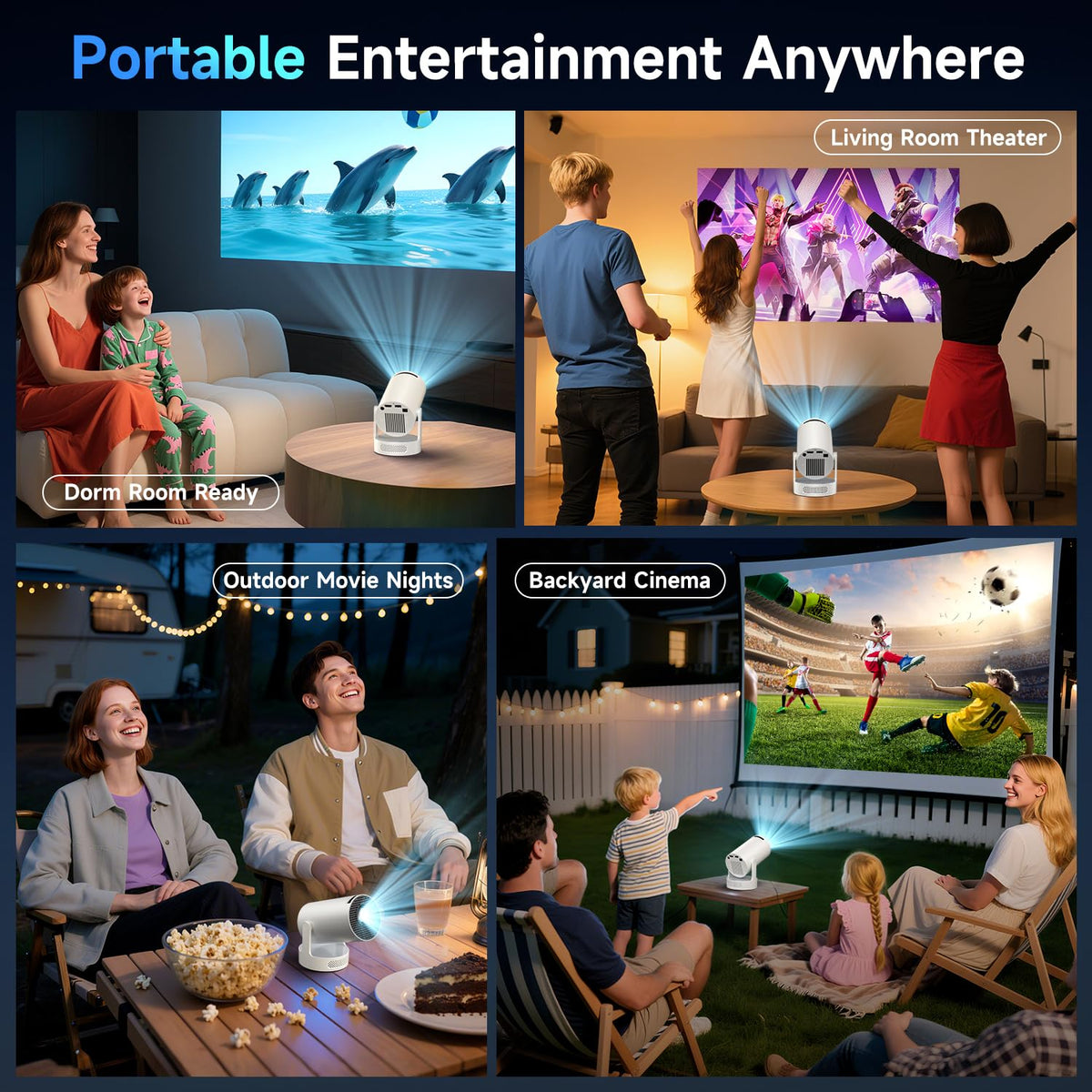 Kimwood 1080P Mini Projector with Upgraded HiFi Speaker & Built-in Apps NEW