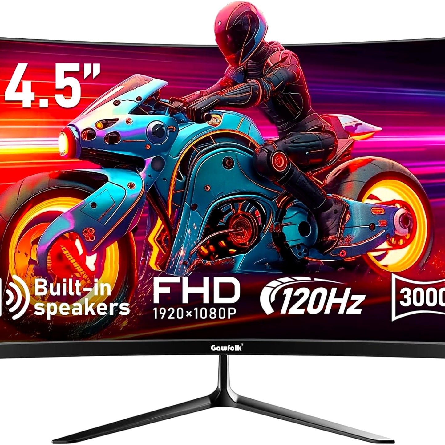 Gawfolk 24.5 Inch Gaming Curved Monitor Built-in Speakers, 3000R 120Hz FHD DEMO