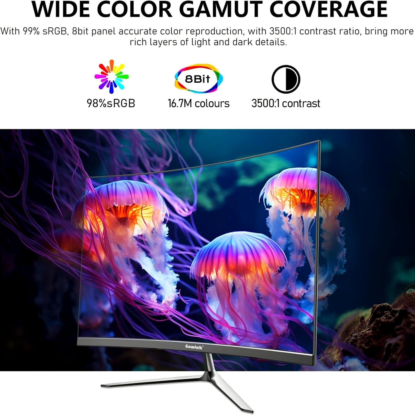 Gawfolk 24.5 Inch Gaming Curved Monitor Built-in Speakers, 3000R 120Hz FHD DEMO