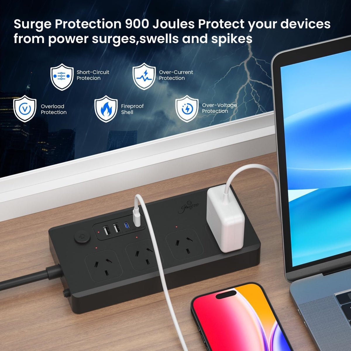 UseeLink WiFi Smart Power Strip with 4 Outlets & 2 USB Ports Black NEW