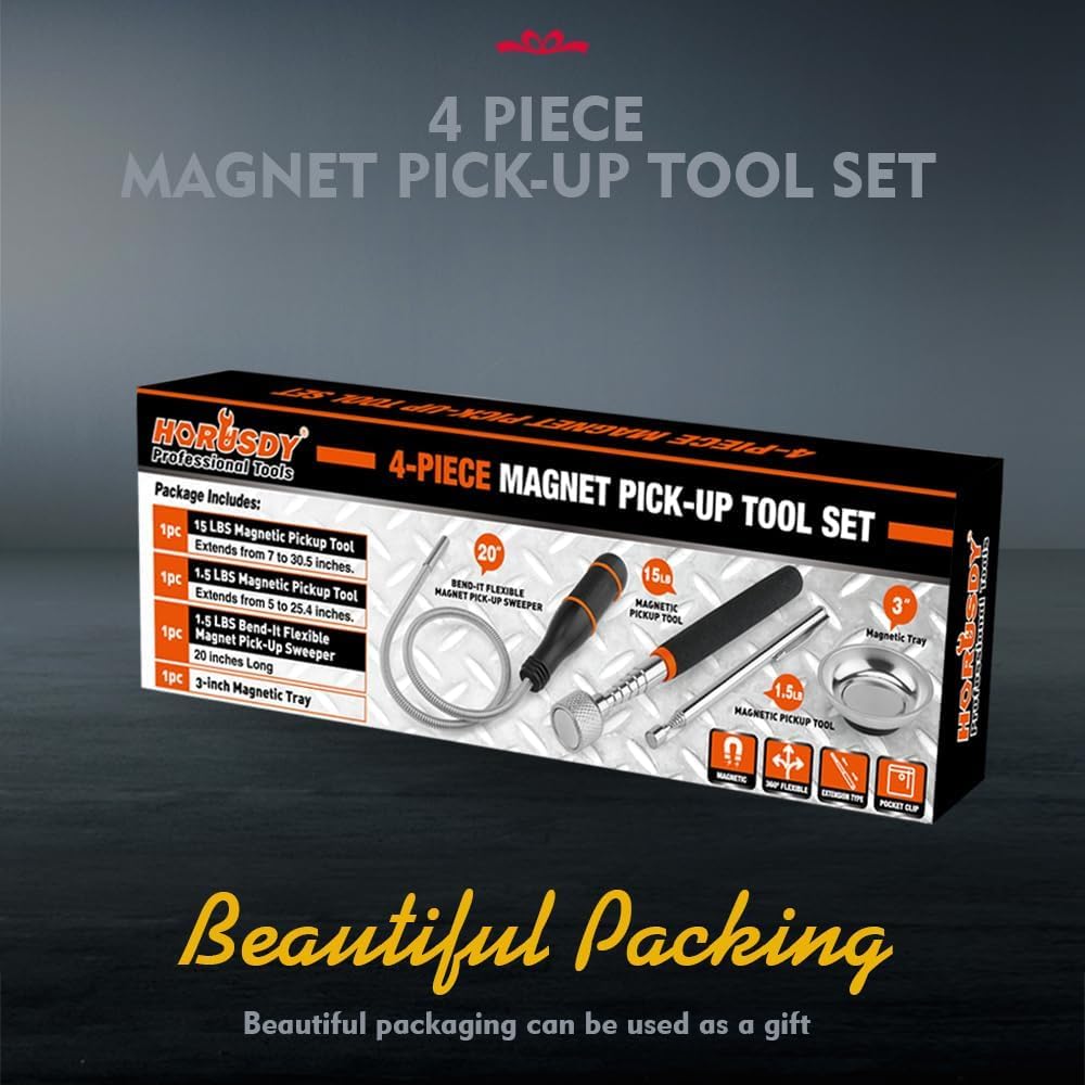 HORUSDY 4Pce Telescoping Hand Tools Magnetic Pickup Tool - Extendable Reach NEW