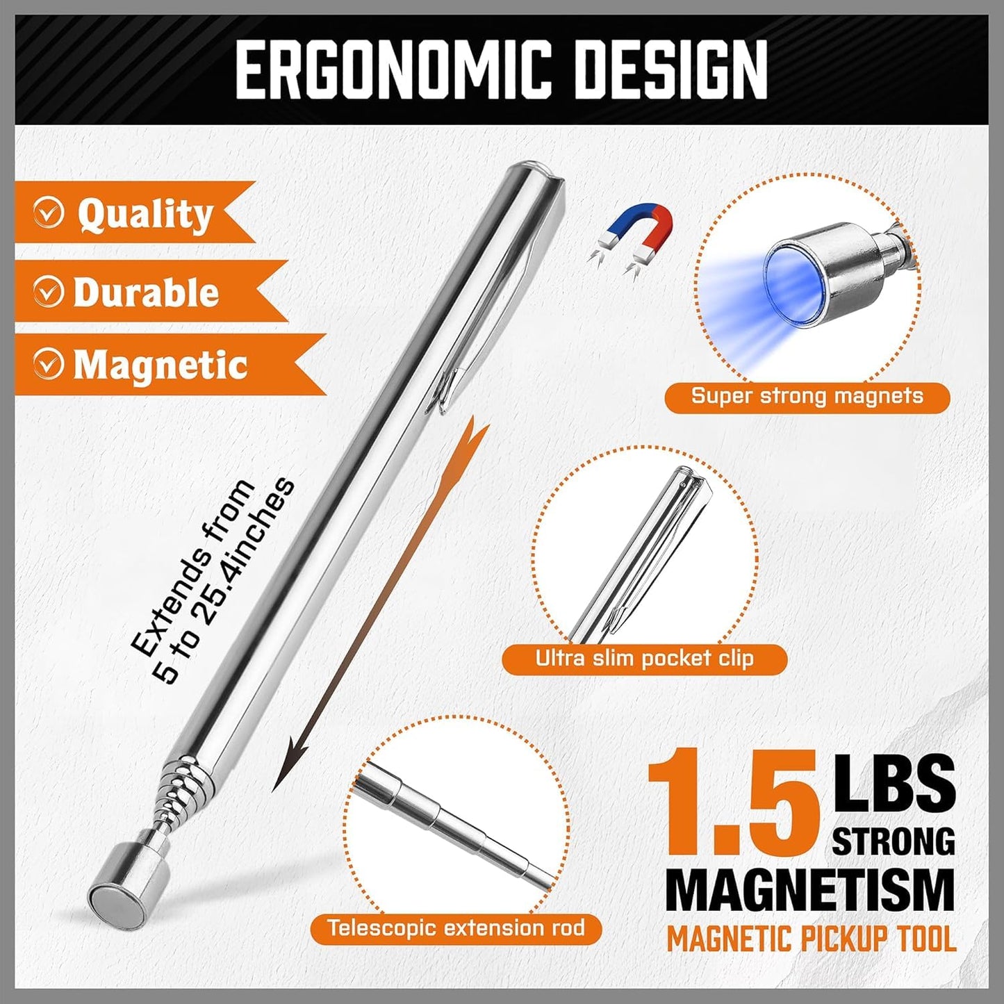HORUSDY 4Pce Telescoping Hand Tools Magnetic Pickup Tool - Extendable Reach NEW