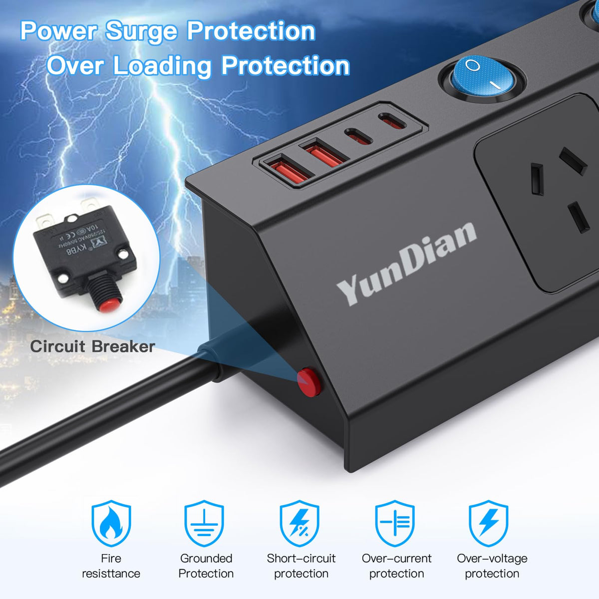Versatile 5-Outlet Power Strip with Dual USB-A & USB-C Charging Ports, Black NEW