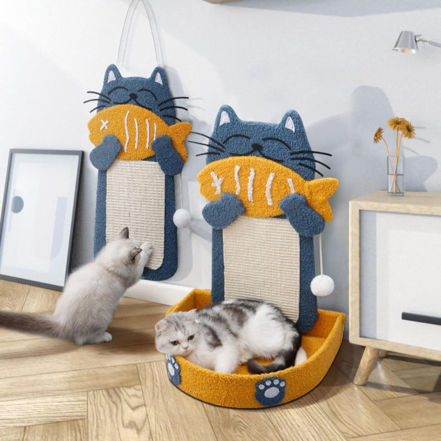NIBHZ Sisal 2 IN 1 Home Cat Scratching Post, Claw Sharpener & Climbing Frame NEW