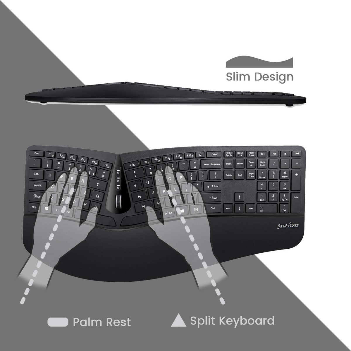 Perixx Wireless Ergonomic Split Keyboard and Vertical Mouse Combo Black DEMO