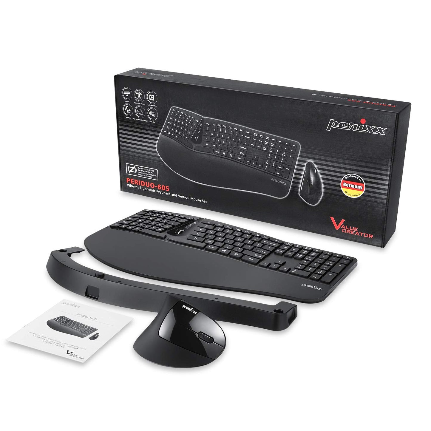 Perixx Wireless Ergonomic Split Keyboard and Vertical Mouse Combo Black DEMO