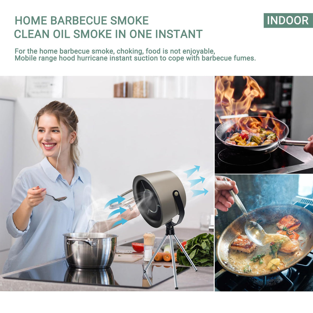 GRODLEN 3-Speed Air Purifiers Portable Kitchen Air Purifier Exhaust Fan NEW