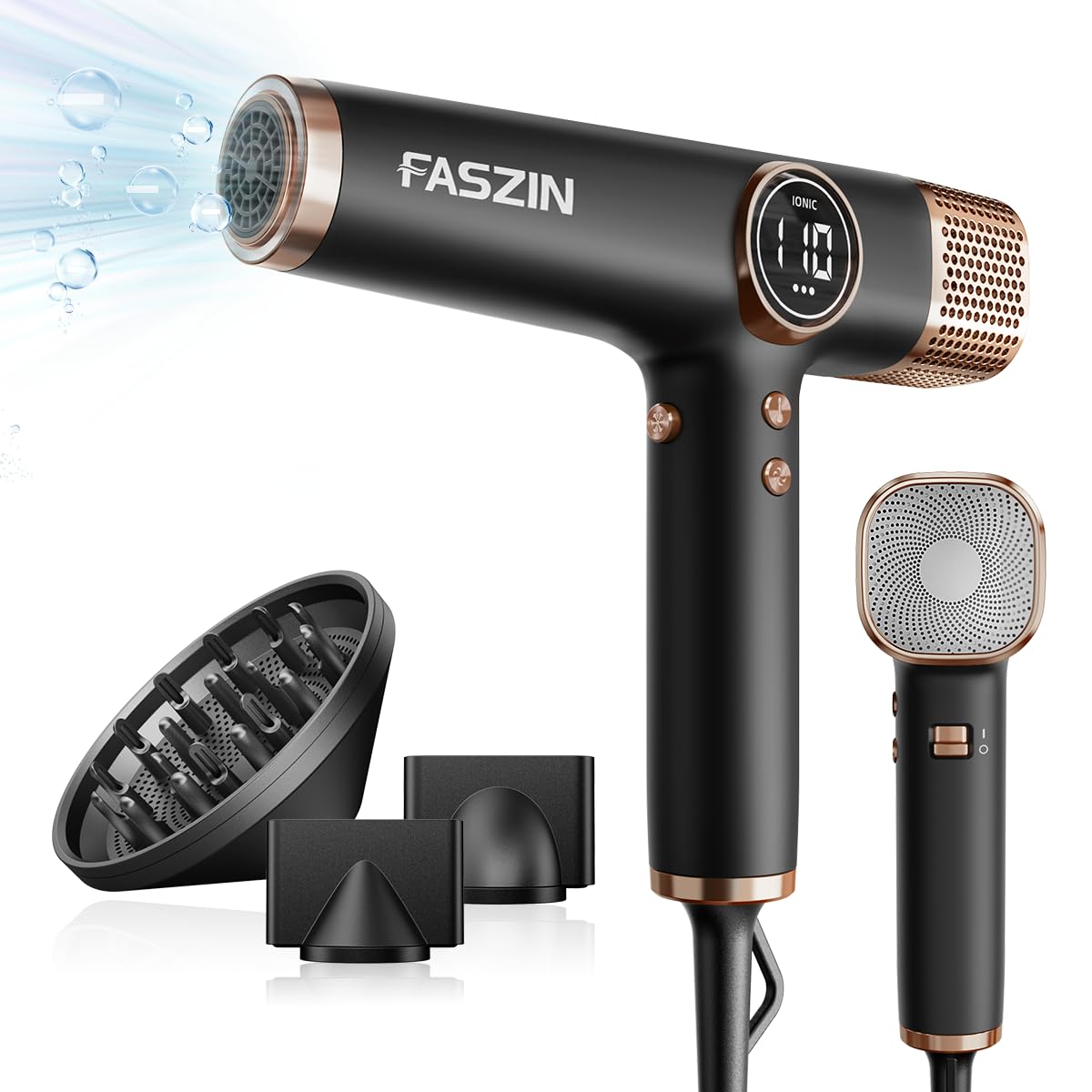 Faszin Lightweight High-Speed Hair Dryer 110,000 RPM Fast Drying Black DEMO