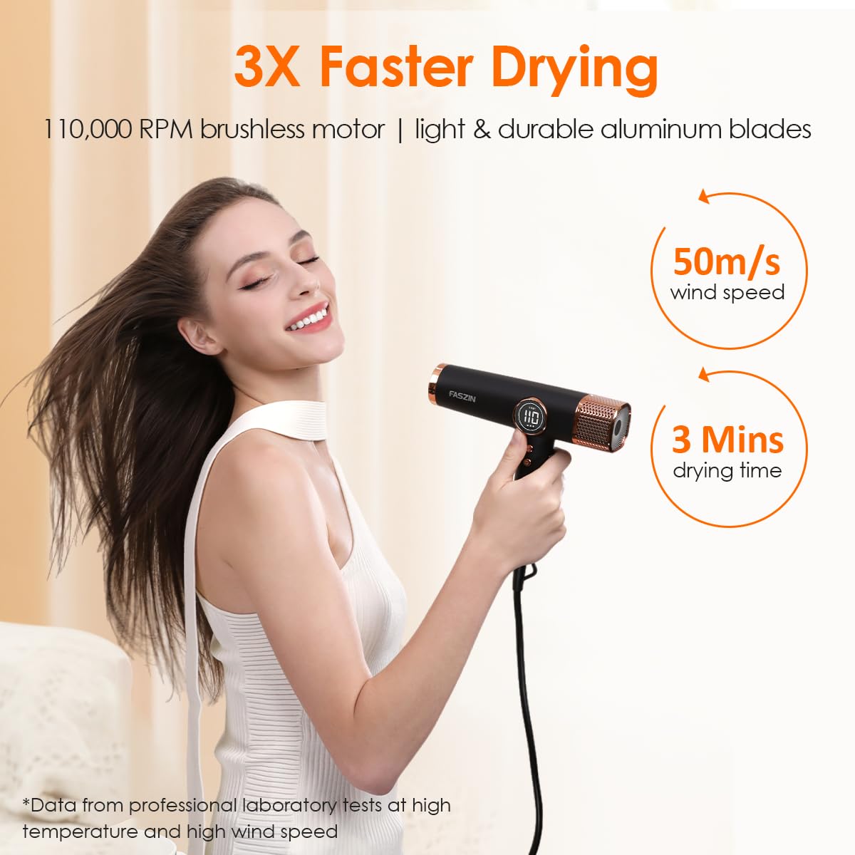 Faszin Lightweight High-Speed Hair Dryer 110,000 RPM Fast Drying Black DEMO