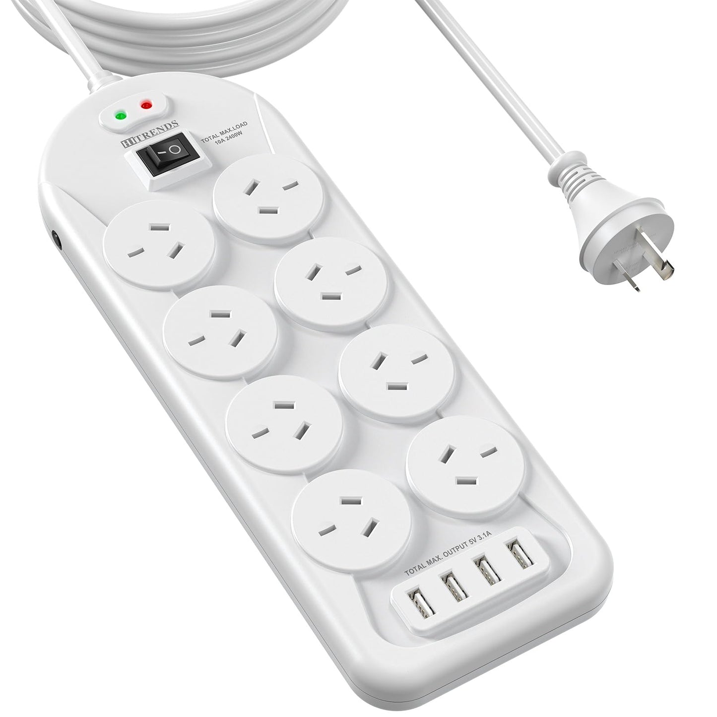 HITRENDS Power Strip with 8 AC Outlets and 4 USB Charging Ports Surge DEMO
