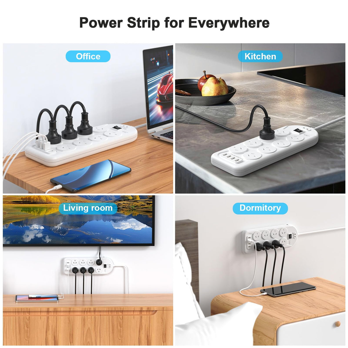 HITRENDS Power Strip with 8 AC Outlets and 4 USB Charging Ports Surge DEMO