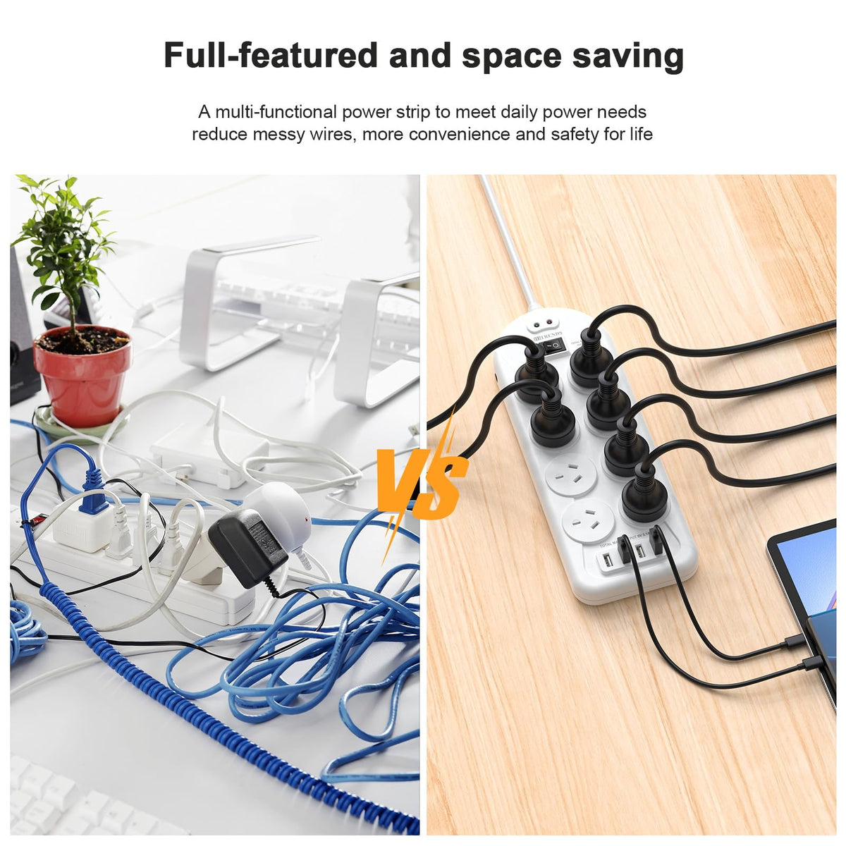 HITRENDS Power Strip with 8 AC Outlets and 4 USB Charging Ports Surge DEMO