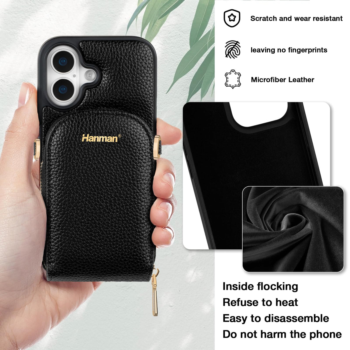 Hanman 2in1 Microfiber Crossbody Wallet Zipper Handbag for iPhone 17 NEW
