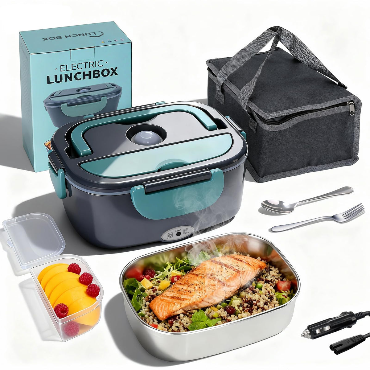stusgo Electric Heated Lunch Box, Portable Leakproof Food Container, Green DEMO