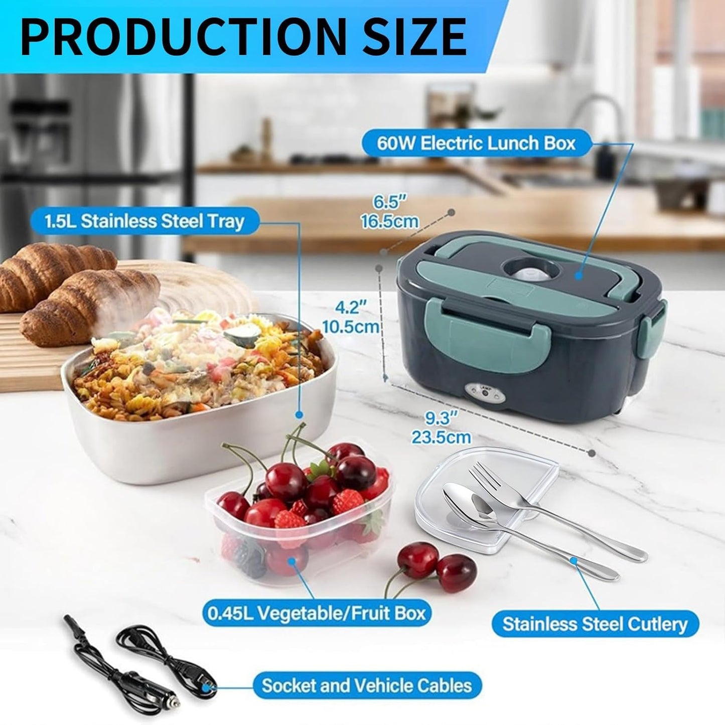 stusgo Electric Heated Lunch Box, Portable Leakproof Food Container, Green DEMO