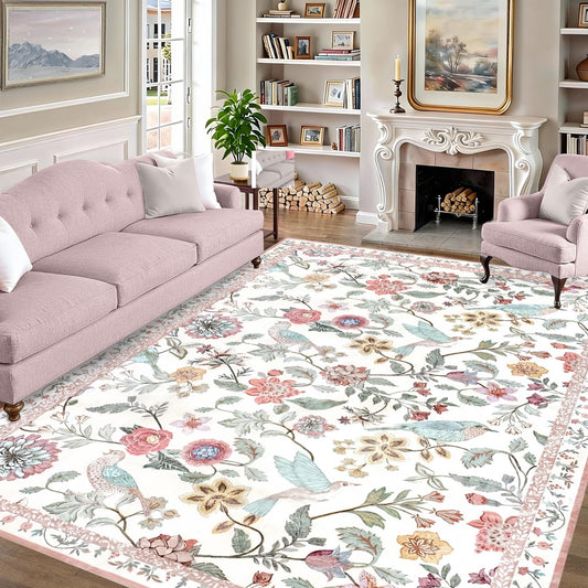 ROWIDE Vintage Floral Boho Area Rug 200 x 300 cm Rectangular Pink Washable NEW