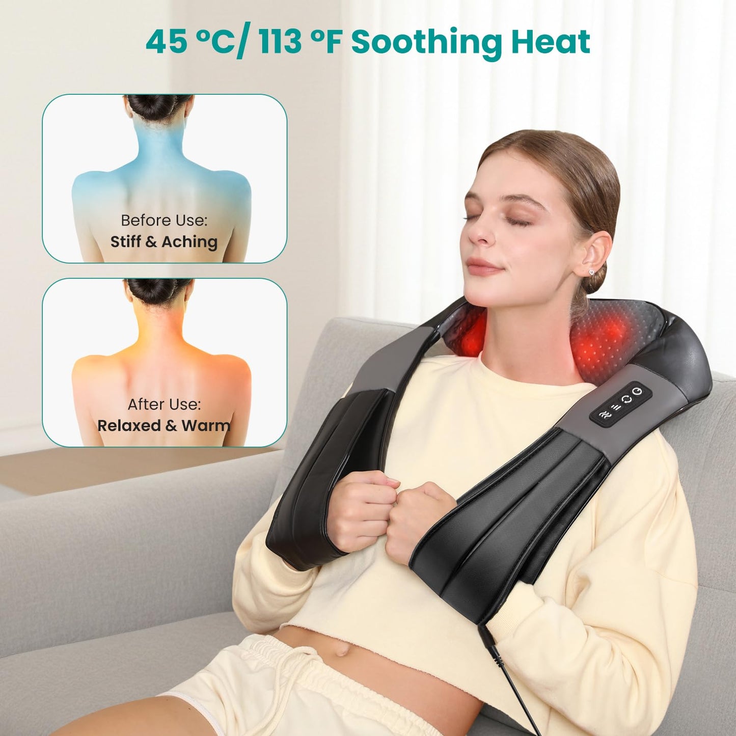 Nekteck Electric Shiatsu Neck and Back Massager with Soothing Heat, Black NEW