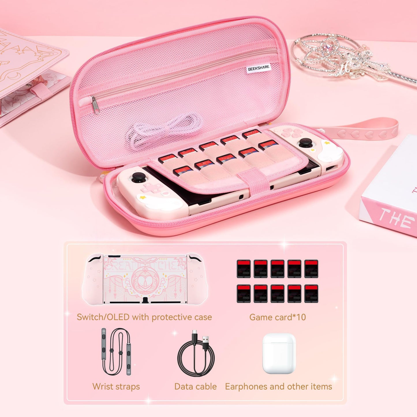 GeekShare Compact Portable Pink Switch Carrying Case Hardshell Storage DEMO