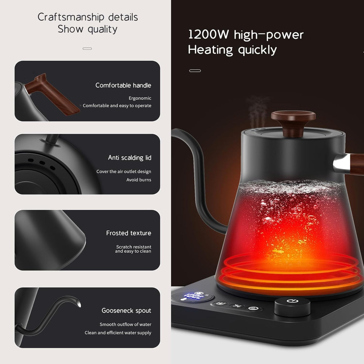 WiLaine Electric Kettle 0.9L LCD Temperature Control 1200W Fast Heating NEW