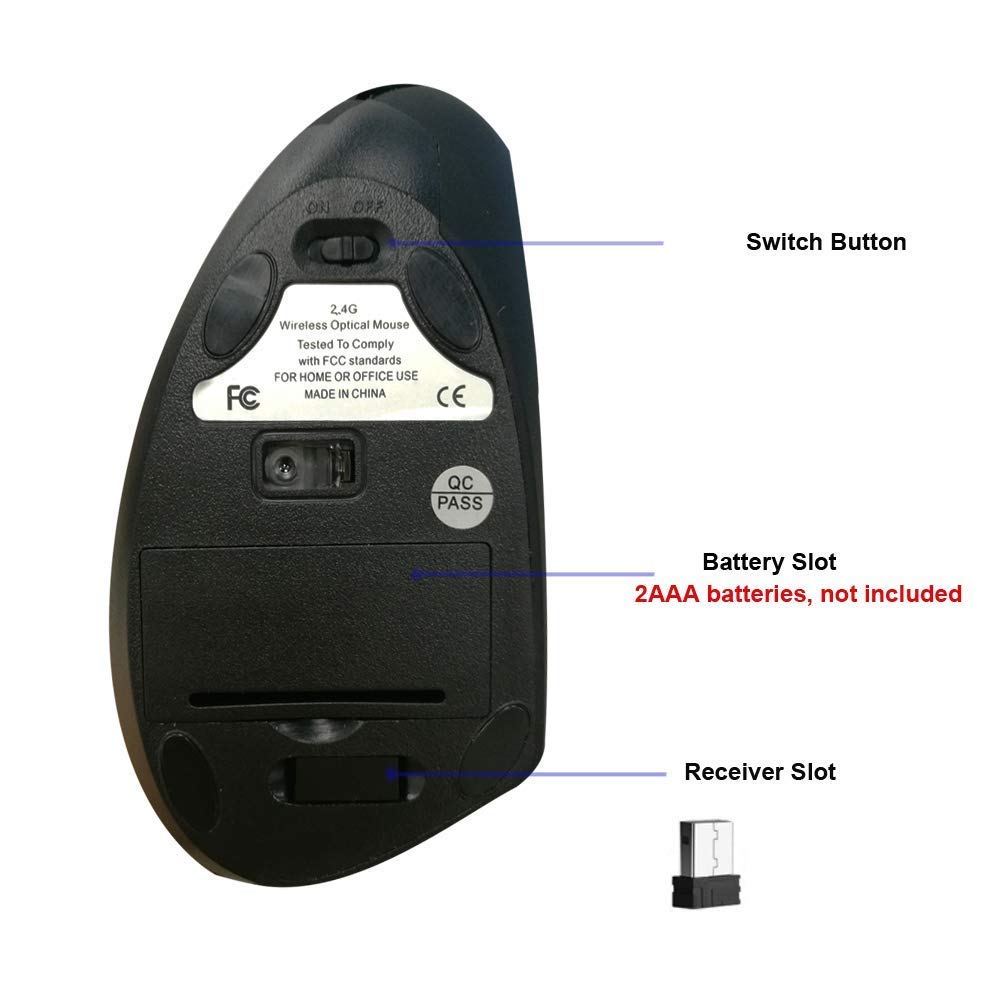 shoplease Wireless Mice Ergonomic Vertical Optical Mouse 2.4G Black NEW