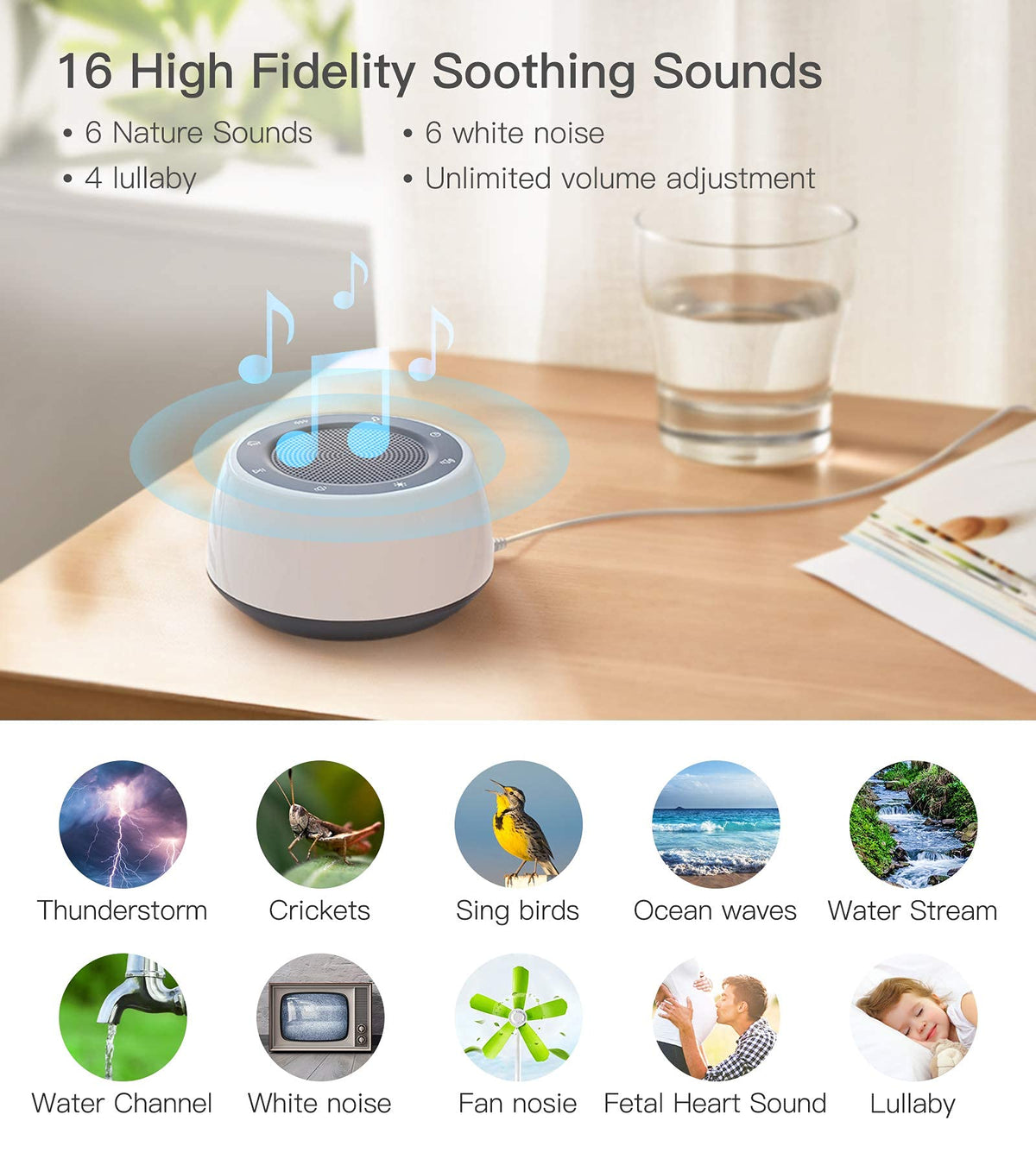 Epzia Portable Sleep Soothers White Noise Machine with Night Light for NEW