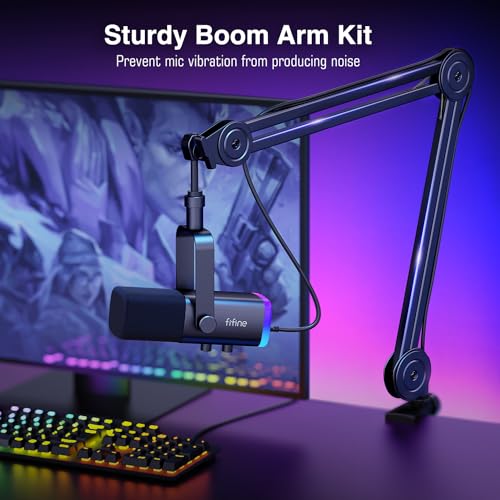 FIFINE XLR/USB Dynamic Microphone and Heavy Duty Boom Arm Kit for PC DEMO
