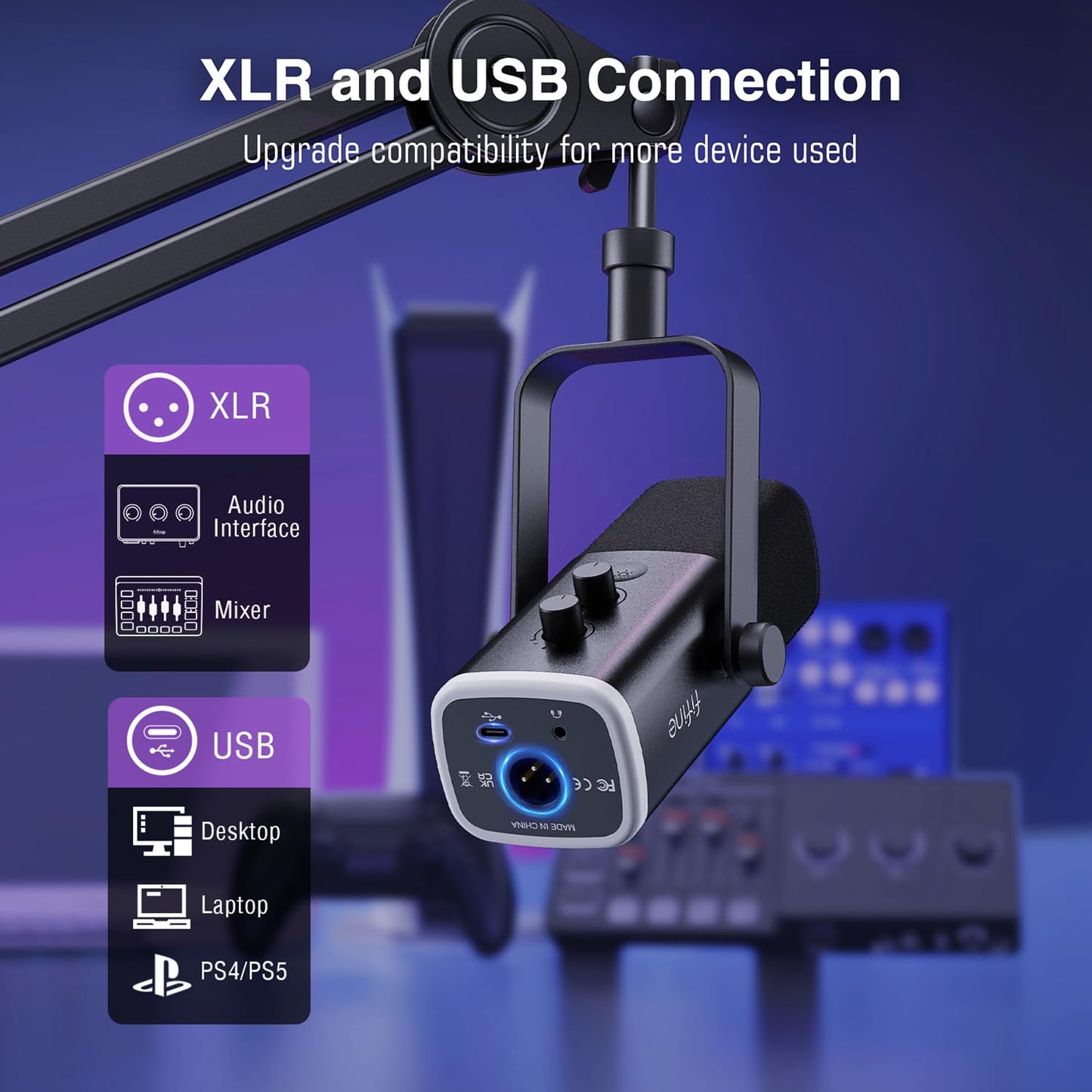 FIFINE XLR/USB Dynamic Microphone and Heavy Duty Boom Arm Kit for PC DEMO