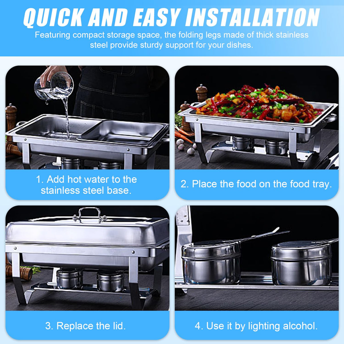 Hufa Stainless Steel Chafing Dish Buffet Food Warmer Pan Set, 12L Capacity NEW