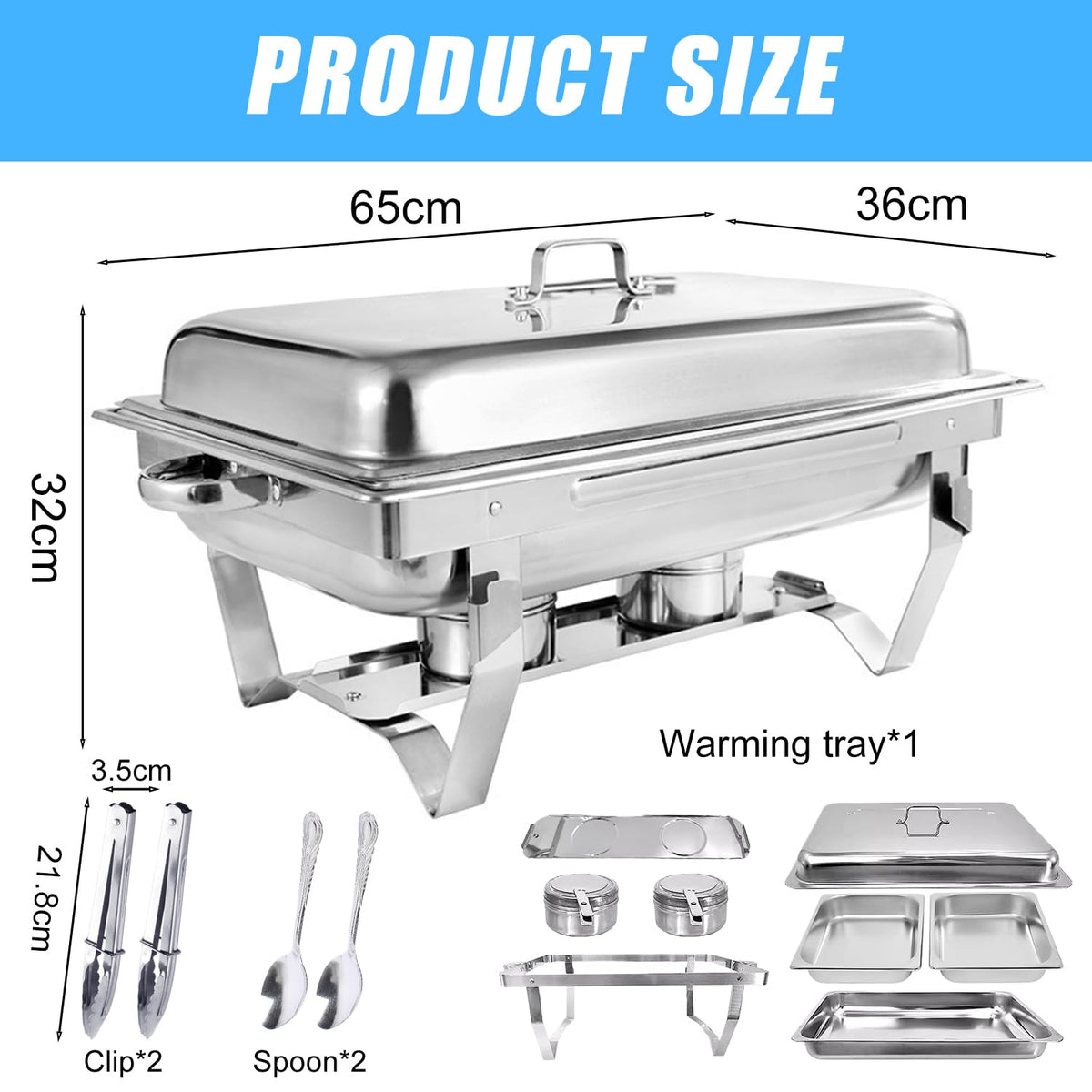 Hufa Stainless Steel Chafing Dish Buffet Food Warmer Pan Set, 12L Capacity NEW