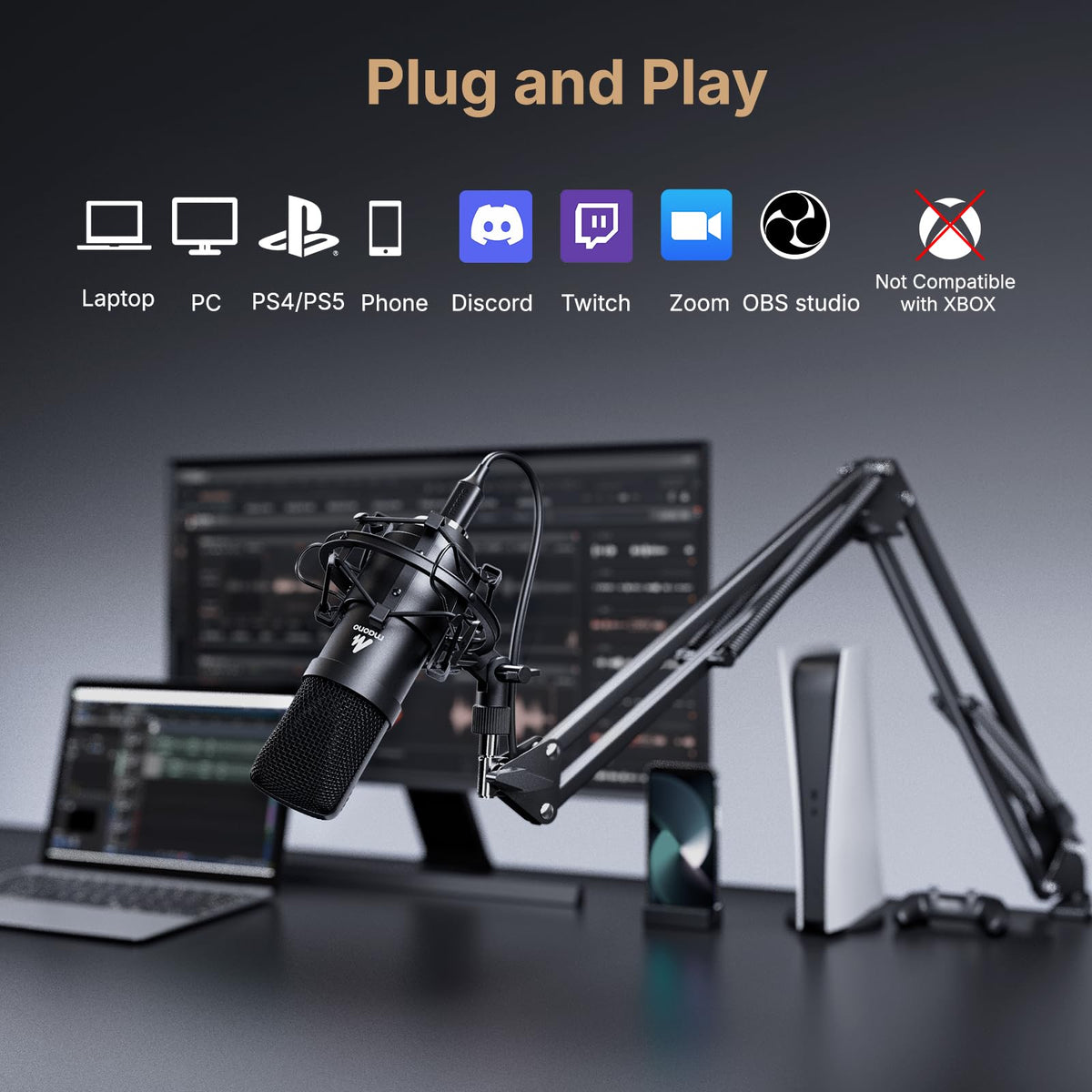 MAONO 192KHZ/24Bit Plug & Play PC Computer Podcast Condenser Microphone DEMO