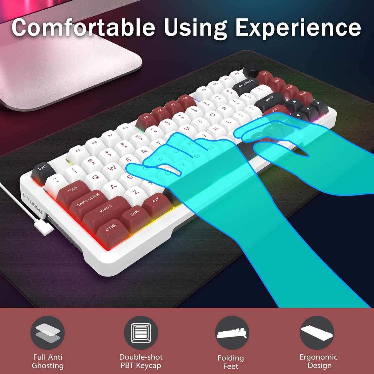 E-Yooso Red Mechanical Gaming Keyboard - Wired, Hot Swappable, Linear DEMO