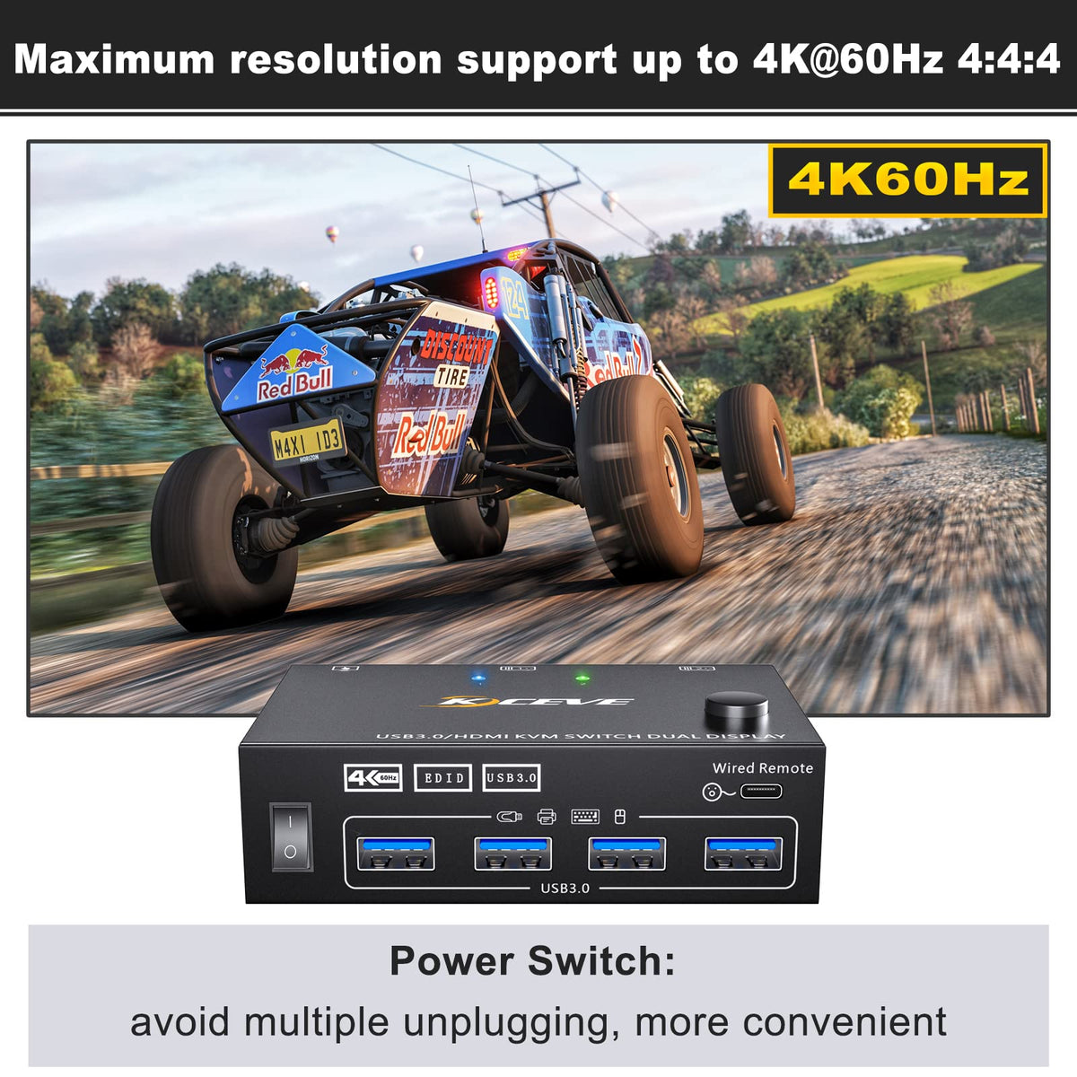 AOOCOO 4K KVM Switch Dual Monitor Selector Boxes for 2 Computers, Supports DEMO