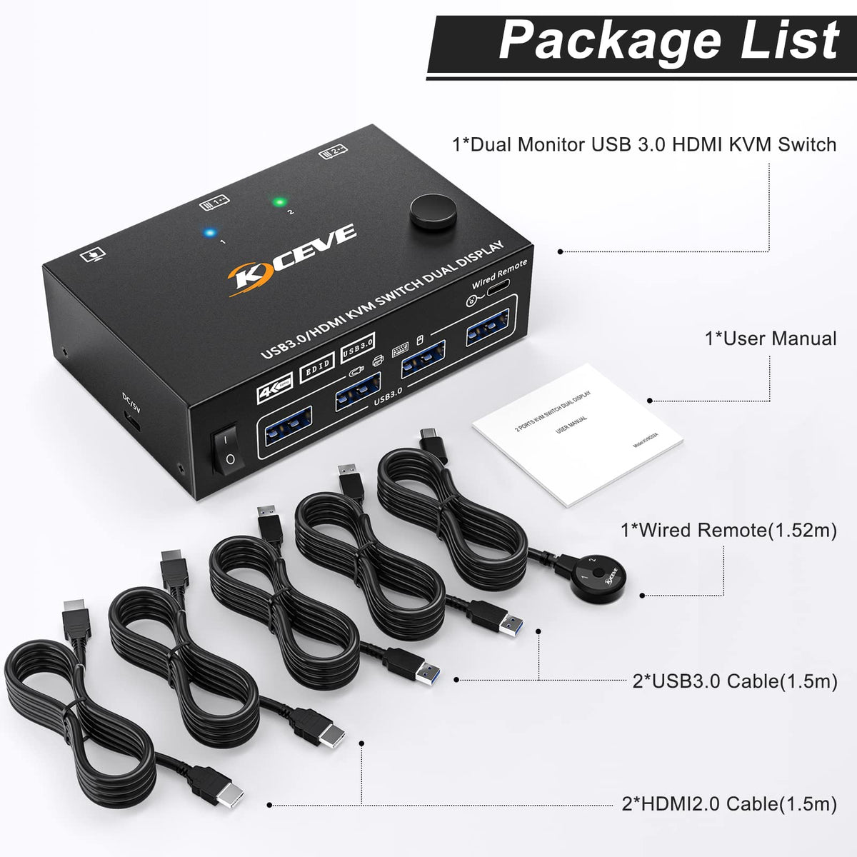 AOOCOO 4K KVM Switch Dual Monitor Selector Boxes for 2 Computers, Supports DEMO